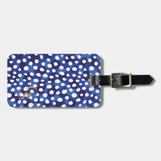 Afdrukmonogram afbeelding blauw en witte cheetah bagagelabel (Voorkant horizontaal)