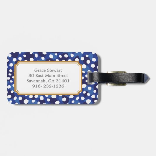 Afdrukmonogram afbeelding blauw en witte cheetah bagagelabel (Achterkant horizontaal)