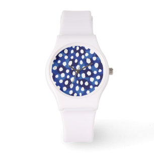 Afdrukmonogram afbeelding blauw en witte cheetah horloge