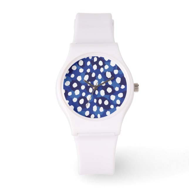 Afdrukmonogram afbeelding blauw en witte cheetah horloge (Voorkant)