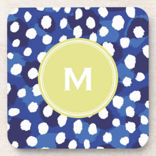 Afdrukmonogram afbeelding blauw en witte cheetah onderzetter