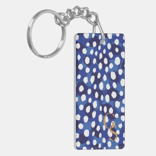 Afdrukmonogram afbeelding blauw en witte cheetah sleutelhanger (Voorkant Links)