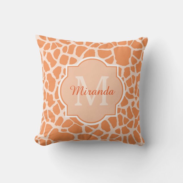 Afdrukmonogram en naam van Oranje Giraffe bevestig Kussen (Voorkant)