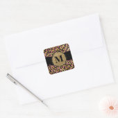 Afdrukmonogram roze en goudglitter vierkante sticker (Envelop)