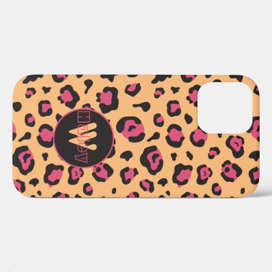 Afdrukmonogram roze en zwarte luipaard Case-Mate iPhone case (Achterkant (horizontaal))