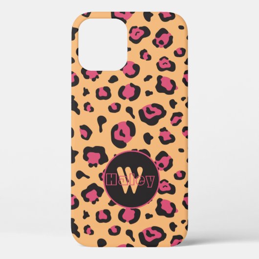Afdrukmonogram roze en zwarte luipaard Case-Mate iPhone case (Achterkant)