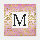 Afdrukmonogram roze Ombre Gold Leopard Magneet (Voorkant)