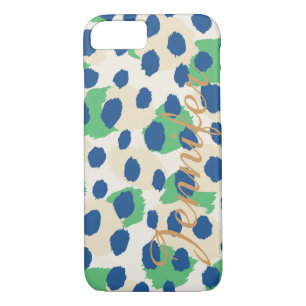 Afdrukmonogram van kleurrijke blauwe cheetah Case-Mate iPhone case