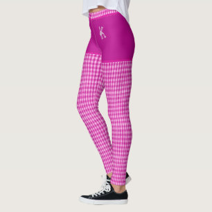 Afdrukmonogram voor roze gecheckte verbinding op m leggings