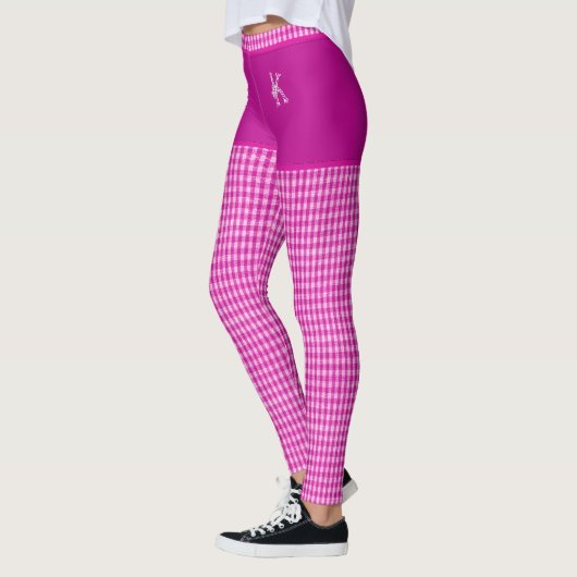 Afdrukmonogram voor roze gecheckte verbinding op m leggings (Links)