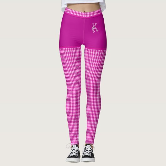 Afdrukmonogram voor roze gecheckte verbinding op m leggings (Voorkant)