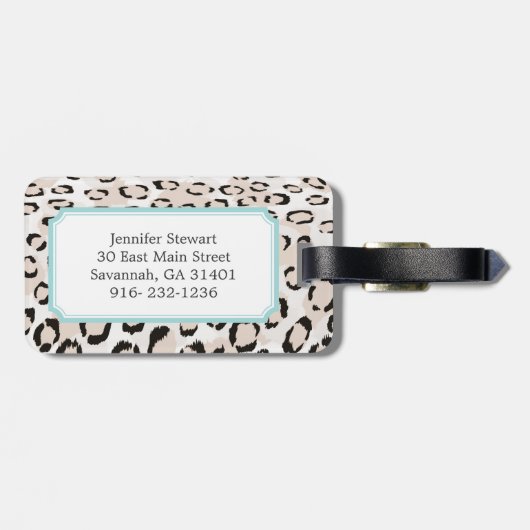 Afdrukmonogram voor zwarte en witte cheetah bagagelabel (Achterkant horizontaal)