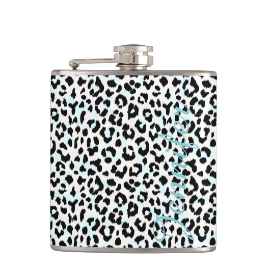 Afdrukmonogram voor zwarte en witte cheetah heupfles (Voorkant)