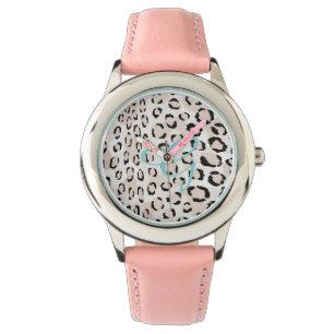 Afdrukmonogram voor zwarte en witte cheetah horloge