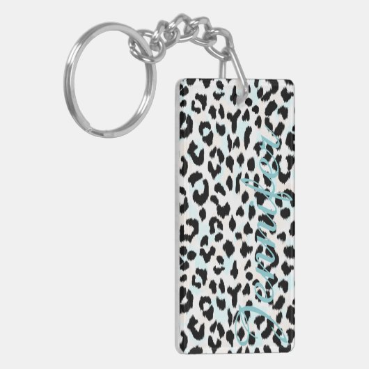 Afdrukmonogram voor zwarte en witte cheetah sleutelhanger (Voorkant Links)