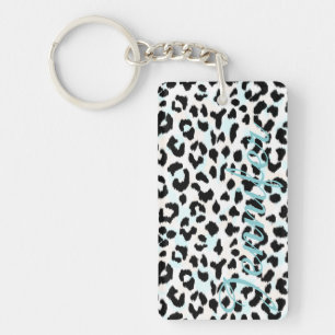Afdrukmonogram voor zwarte en witte cheetah sleutelhanger