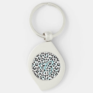 Afdrukmonogram voor zwarte en witte cheetah sleutelhanger