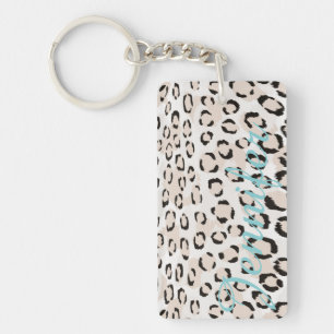 Afdrukmonogram voor zwarte en witte cheetah sleutelhanger