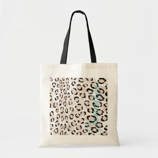 Afdrukmonogram voor zwarte en witte cheetah tote bag (Voorkant)
