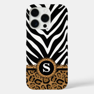 Afdrukmonogram zebra en luipaard iPhone 16 pro hoesje