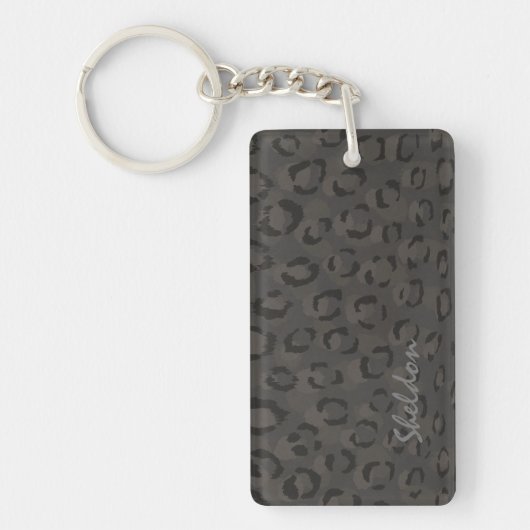 Afdrukmonogram zwarte grijze cheetah sleutelhanger (Voorkant)