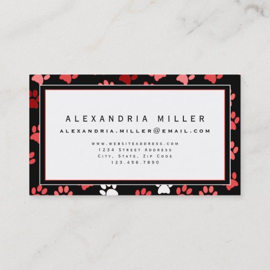 Afdrukontwerp puppy Paw | Zwart wit en roze Visitekaartje (Achterkant)