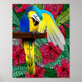 Afdrukontwerp van Parrot en Hibiscus Hawaiian Poster