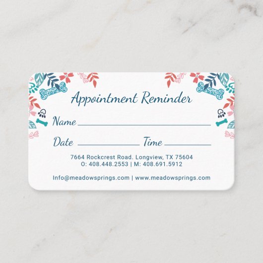 Afdrukpatroon Floral & Foliage Pet Paw Afsprakenkaartje (Voorkant)