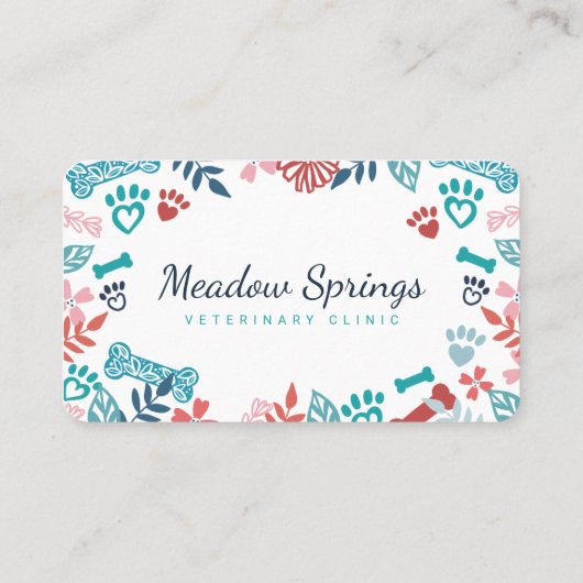 Afdrukpatroon Floral & Foliage Pet Paw Afsprakenkaartje (Achterkant)