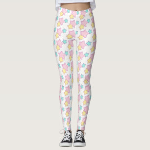 Afdrukpatroon Pastel Roze Blauw en Gele sterren Leggings