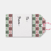 Afdrukpatroon rode en groene gecheckte dog cadeaulabel (Voorkant (Horizontaal))