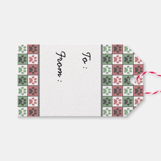 Afdrukpatroon rode en groene gecheckte dog cadeaulabel (Voorkant (Horizontaal))