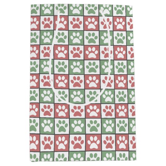 Afdrukpatroon rode en groene kerstcadeautjes medium cadeauzakje (Voorkant)