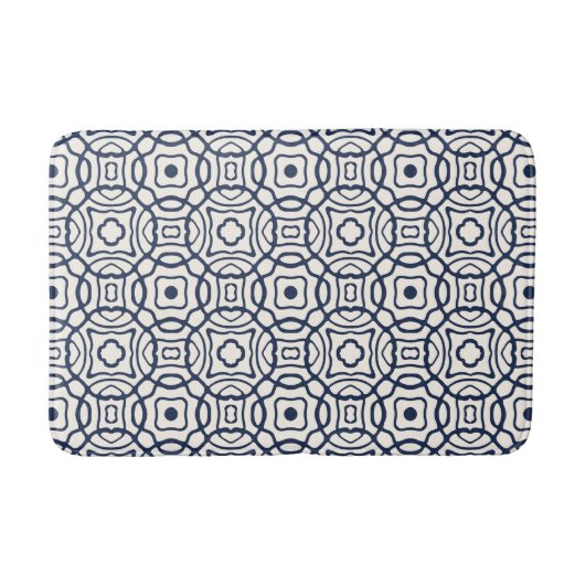 Afdrukpatroon van Navy en Cream Quatrefoil Block Badmat (Voorkant)