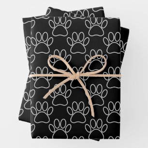 Afdrukpatroon zwart-wit Cartoon Puppy Paw Inpakpapier Vel