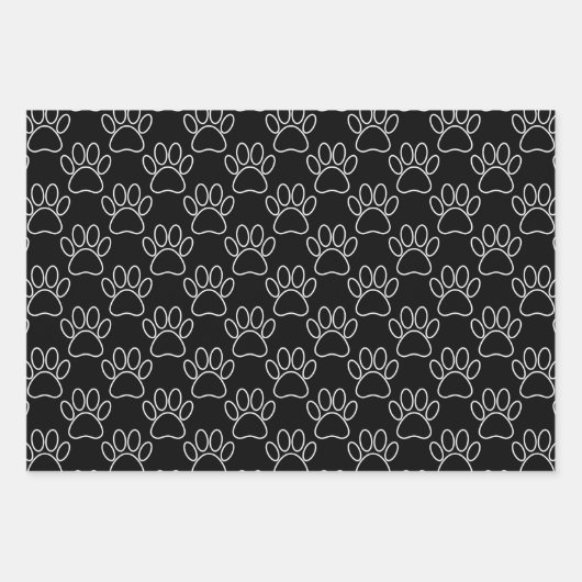 Afdrukpatroon zwart-wit Cartoon Puppy Paw Inpakpapier Vel (Voorkant)