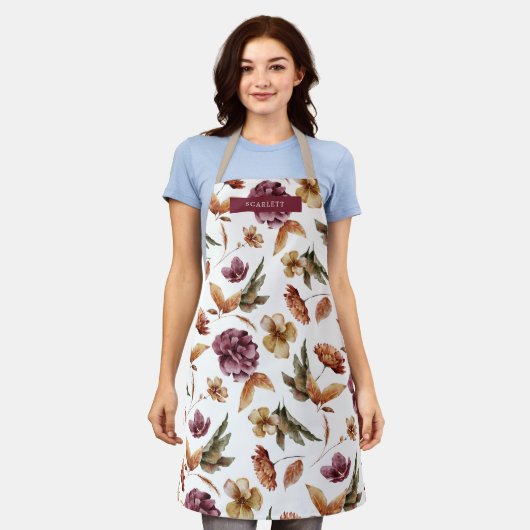 Afdrukpron herfst Floral All-Over Print Apron Schort (Gedragen)