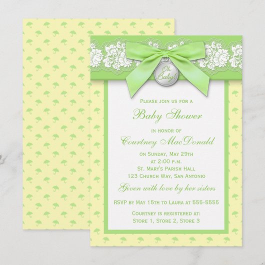 AFDRUKTE Baby shower van Floral Lace Kaart (Voorkant / Achterkant)