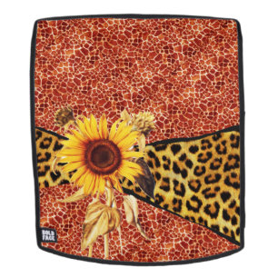 AFDRUKTE GIRAFFE, LEOPARD FUR RIBBON EN SUFLOWER RUGTASSEN