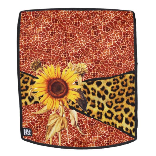 AFDRUKTE GIRAFFE, LEOPARD FUR RIBBON EN SUFLOWER RUGTASSEN (Verwijderbaar gezicht)