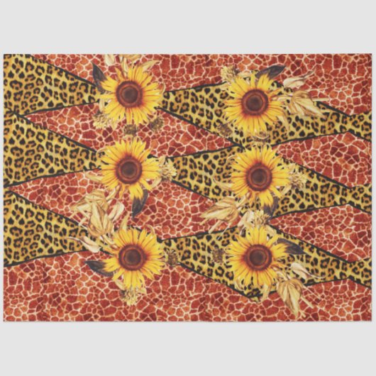 AFDRUKTE GIRAFFE, LEOPARD FUR RIBBON EN SUFLOWERS TISSUEPAPIER (Voorkant)