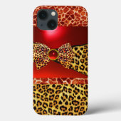 AFDRUKTE GIRAFFE LEOPARD HUID BOW, RODE RUBY GEMST Case-Mate iPhone CASE (Achterkant)