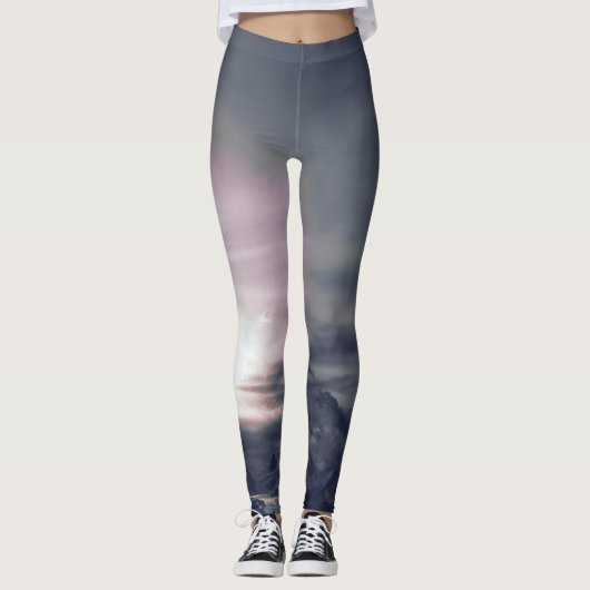 AFDRUKTE LEGGINGS DARK CLOUDS BIJ SUNSET GRAY (Voorkant)