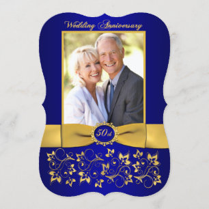 AFDRUKTE RIBBON 50th Jubileum Invite - Blue 2 Kaart