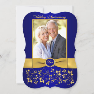 AFDRUKTE RIBBON 50th Jubileum Invite - Blue Kaart