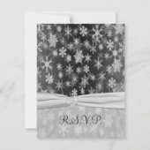AFDRUKTE RIBBON Black, Silver Snowflakes Reply Car RSVP Kaartje (Voorkant)