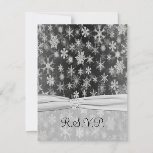 AFDRUKTE RIBBON Black, Silver Snowflakes Reply Car RSVP Kaartje (Voorkant)