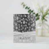 AFDRUKTE RIBBON Black, Silver Snowflakes Reply Car RSVP Kaartje (Staand voorkant)