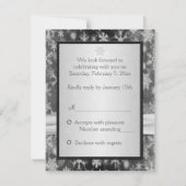AFDRUKTE RIBBON Black, Silver Snowflakes Reply Car RSVP Kaartje (Achterkant)