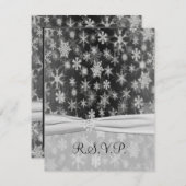 AFDRUKTE RIBBON Black, Silver Snowflakes Reply Car RSVP Kaartje (Voorkant / Achterkant)